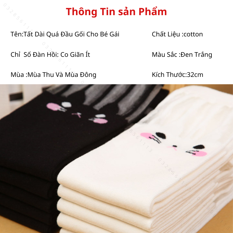 Vớ Tất Len Cotton Dài Đến Đầu Gối, Họa Tiết Mèo Dễ Thương Phối Gen Cho Bé Gái - FL33