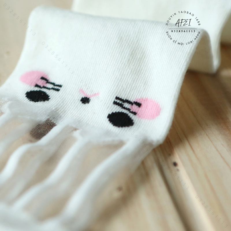 Vớ Tất Len Cotton Dài Đến Đầu Gối, Họa Tiết Mèo Dễ Thương Phối Gen Cho Bé Gái - FL33