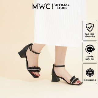 Giày MWC 4248 - Giày Cao Gót Đế Vuông Quai Ngang Đính Đá , Giày Sandal Cao Gót Nhún Bèo