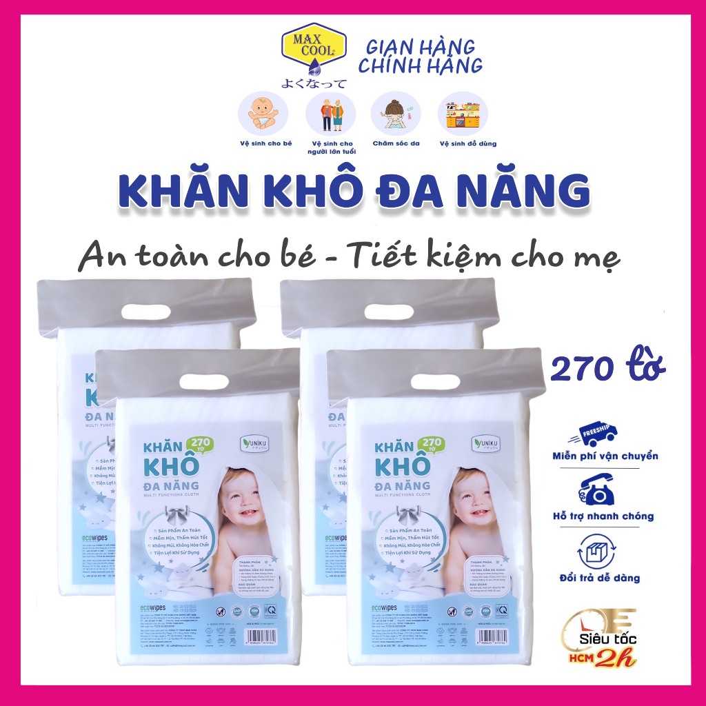 Khăn khô đa năng Yuniku 270 tờ - HÀNG CHÍNH HÃNG cao cấp an toàn cho bé