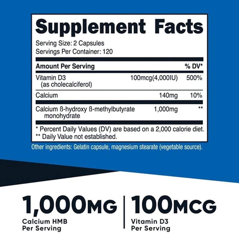 Nutricost Hmb + Vitamin D3  Bảo Vệ Và Duy Trì Cơ Bắp, Bổ Sung Canxi  240 Viên Nhộng