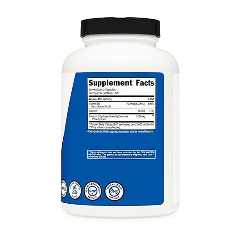 Nutricost Hmb + Vitamin D3  Bảo Vệ Và Duy Trì Cơ Bắp, Bổ Sung Canxi  240 Viên Nhộng