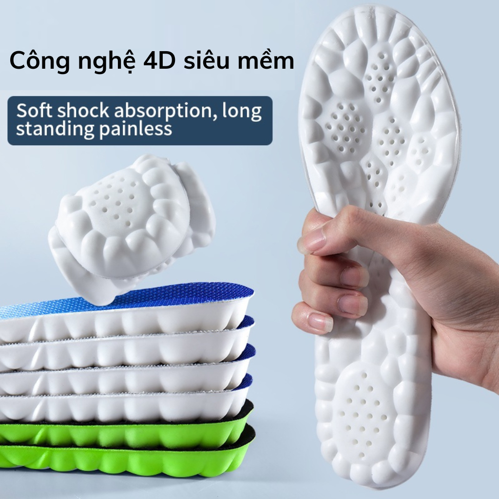 Lót giày thể thao 4D - miếng đế lót giày cao cấp giúp êm chân, khử mùi dành cho cả nam và nữ