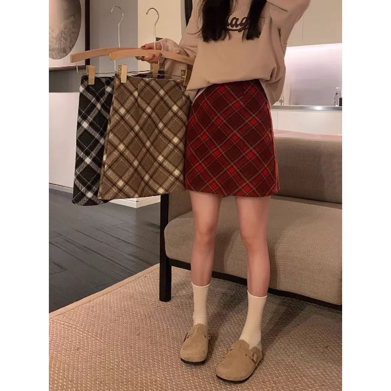 Chân váy dạ ngắn kẻ dáng chữ A - OSAA DAILY