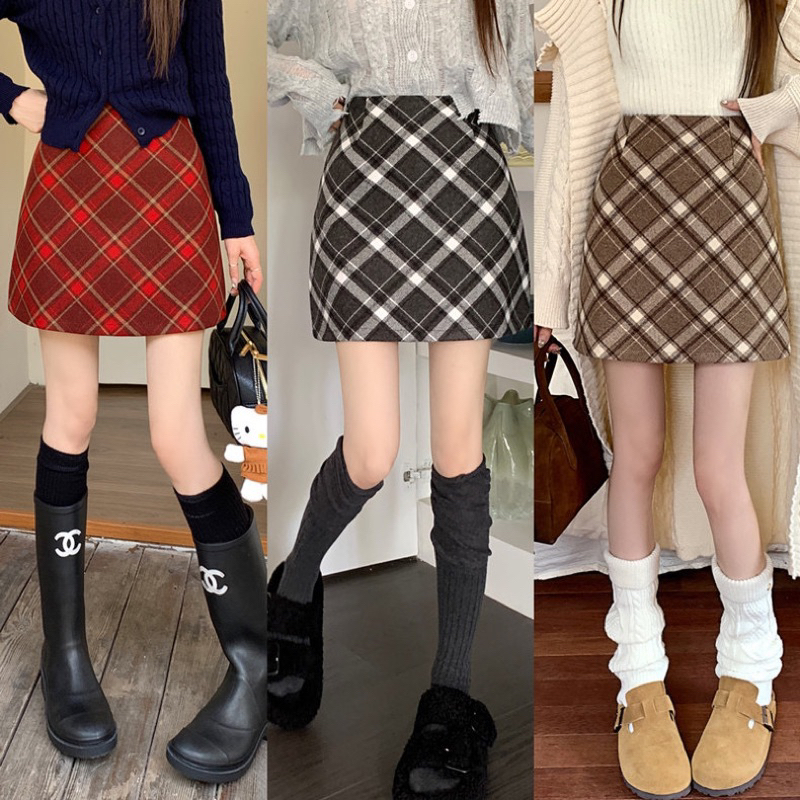 Chân váy dạ ngắn kẻ dáng chữ A - OSAA DAILY