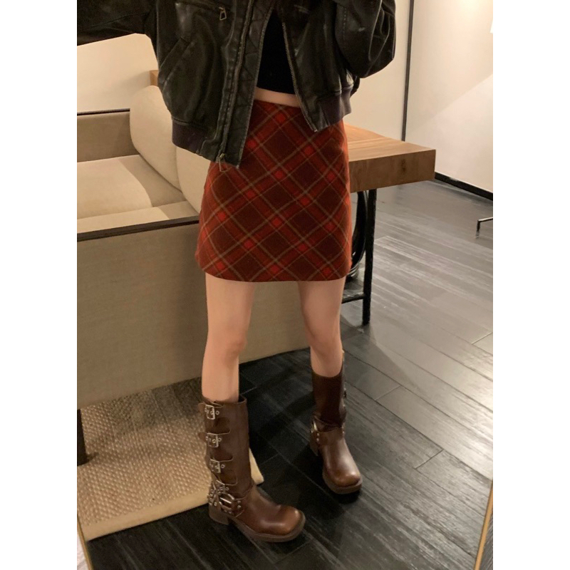 Chân váy dạ ngắn kẻ dáng chữ A - OSAA DAILY