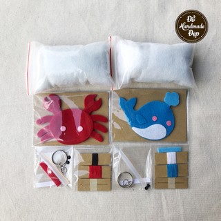 Combo bộ kit làm móc khóa vải nỉ con cua và cá voi xanh