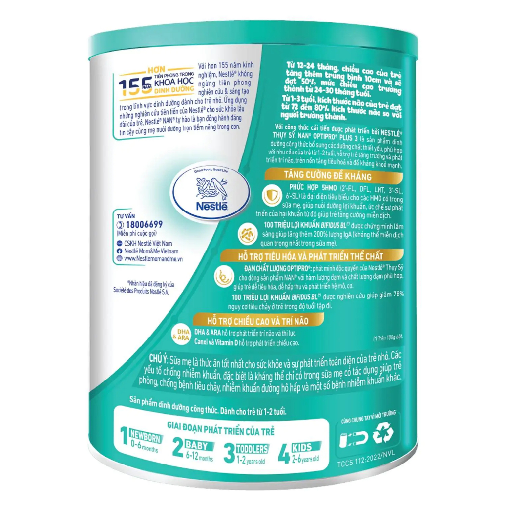Sữa Bột Nan OPTIPRO PLUS Số 3 - 4 Lon 1.5Kg chính hãng