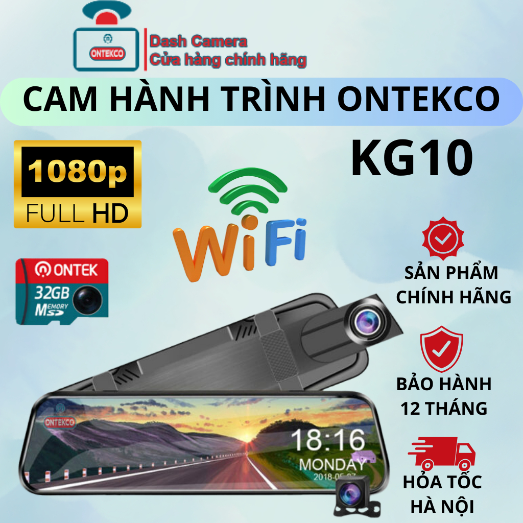 Camera hành trình ô tô ONTEKCO KG10 Camera màn hình cảm ứng 10 inch Full HD tích hợp camera lùI