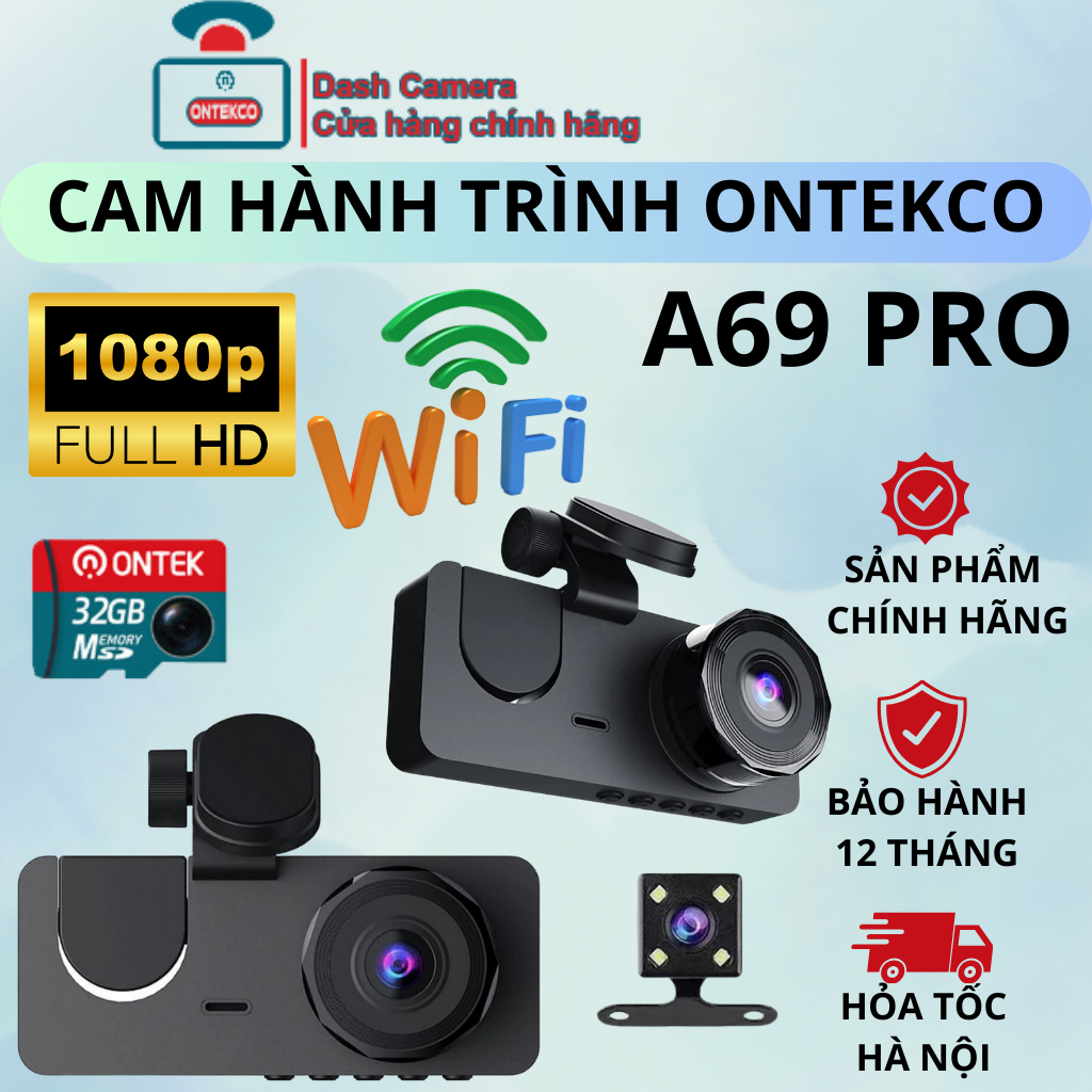 Camera Hành Trình Ontekco A69/A69 Pro Chính Hãng. Full HD. Quay Đêm Hồng ngoại. có Ghi âm buồng lái