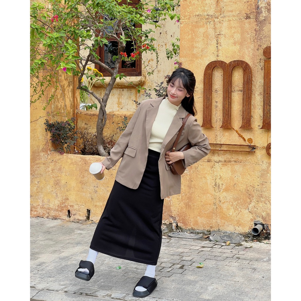 Chân váy nữ nỉ tăm dáng dài cạp chun có túi, chân váy dáng dài phong cách hàn quốc v10239309 By Germe
