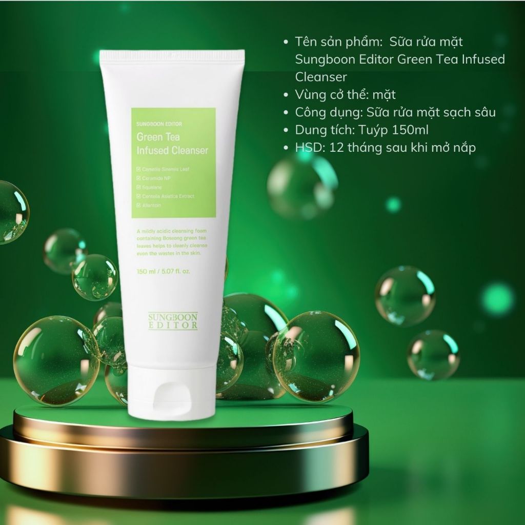 Sữa Rửa Mặt Dành Cho Da Dầu Mụn Chiết Xuất Trà Xanh Sungboon Green Tea Infused Cleanser 150ml Hàn Quốc