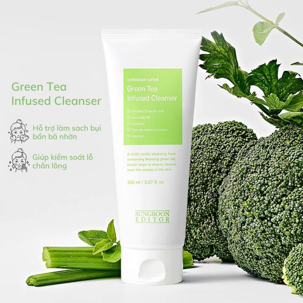 Sữa Rửa Mặt Dành Cho Da Dầu Mụn Chiết Xuất Trà Xanh Sungboon Green Tea Infused Cleanser 150ml Hàn Quốc