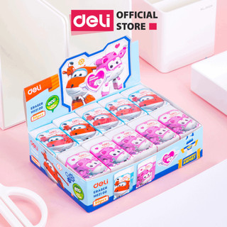 Gôm Tẩy Deli - Super Wings - Đỏ/Hồng - Combo 3 chiếc màu ngẫu nhiên - Thiết kế dễ thương, tẩy sạch, ít vụn