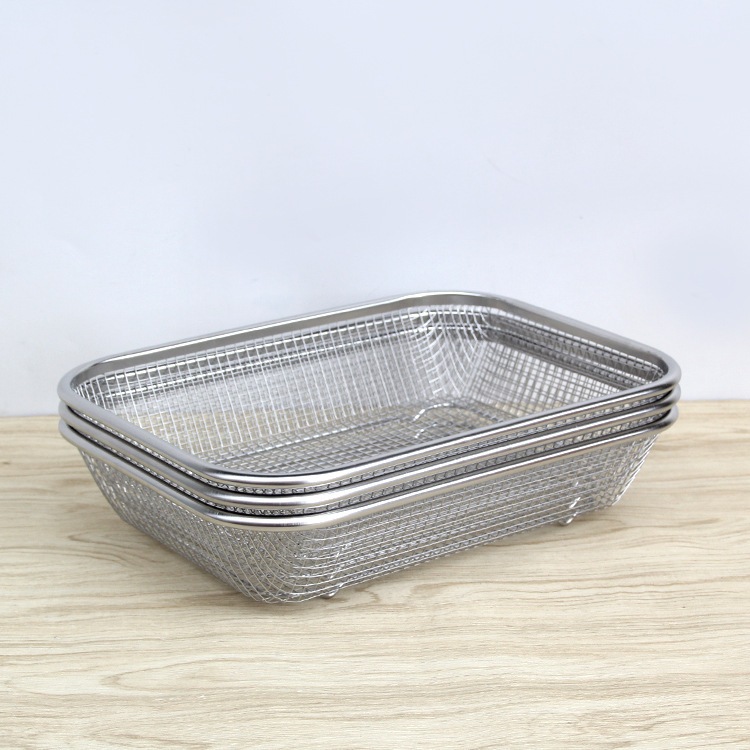 Rổ Lưới Inox Hình Chữ Nhật Thoát Nước Có Chân Kê