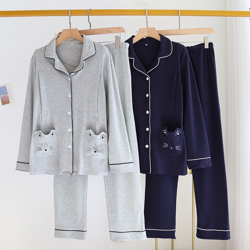 Bộ Pijama mặc bầu và sau sinh cotton 100% dày dặn - mẫu con mèo