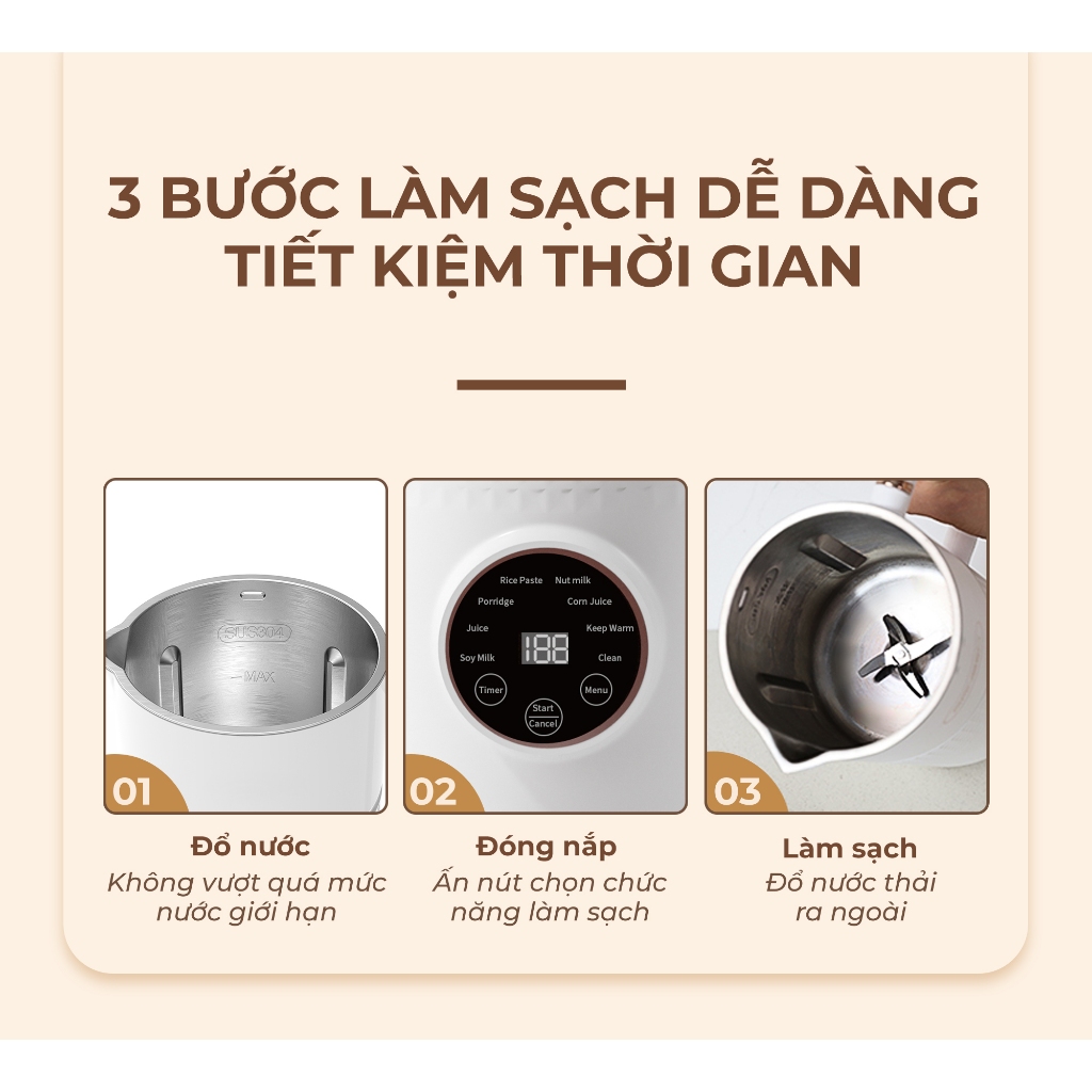 Máy làm sữa hạt Gemhaus GH110, máy nấu sữa hạt đa năng, xay sinh tố, nấu cháo, tự vệ sinh...