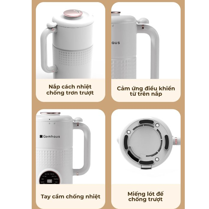 Máy làm sữa hạt Gemhaus GH110, máy nấu sữa hạt đa năng, xay sinh tố, nấu cháo, tự vệ sinh...