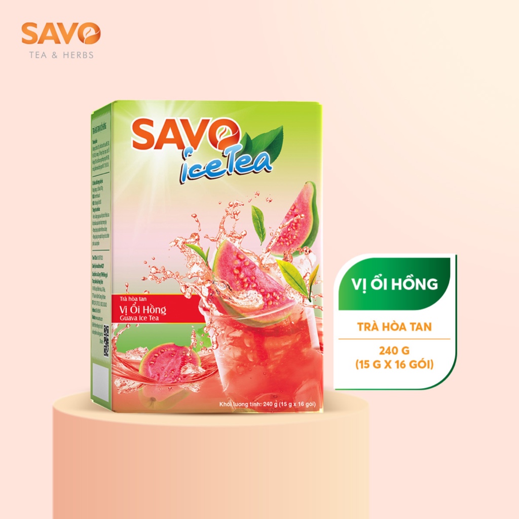 Trà Ổi Hồng SAVO Icetea hoà tan (hộp 16 gói x 15g)
