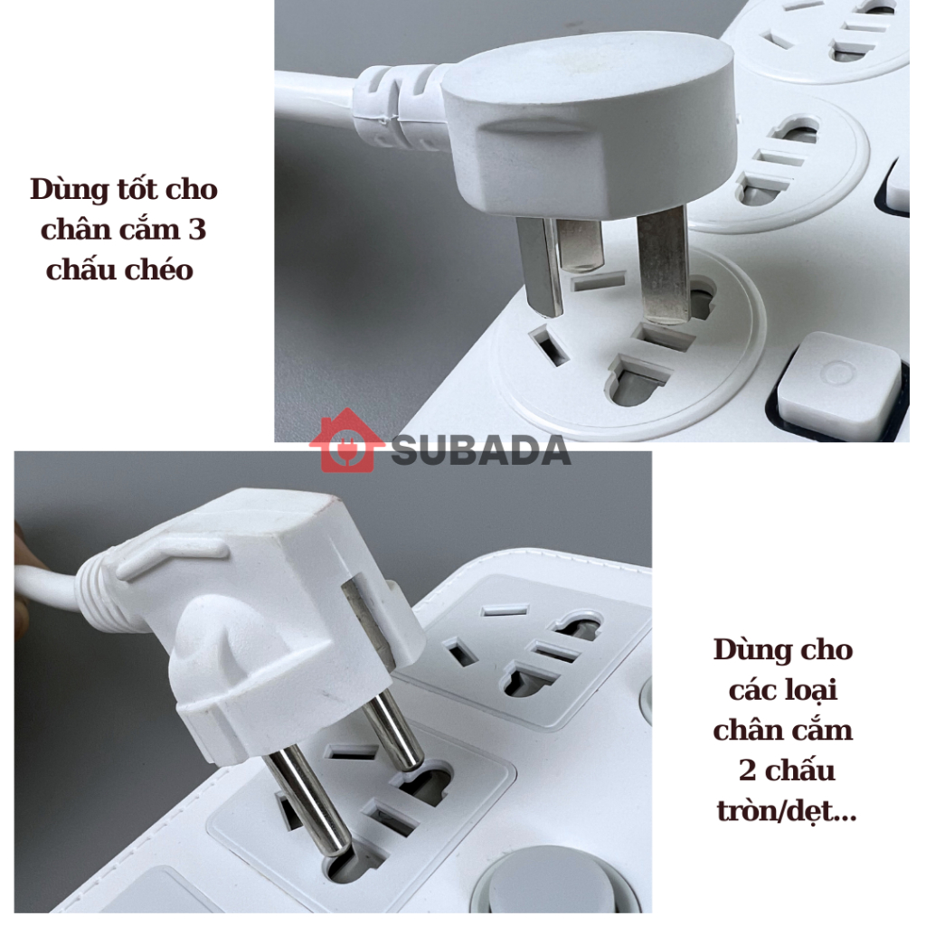 Ổ chia điện không dây 2500W Subada chống giật dùng với mọi phích cắm cổng USB và đèn ngủ tiện lợi bảo hành 12 tháng TH5