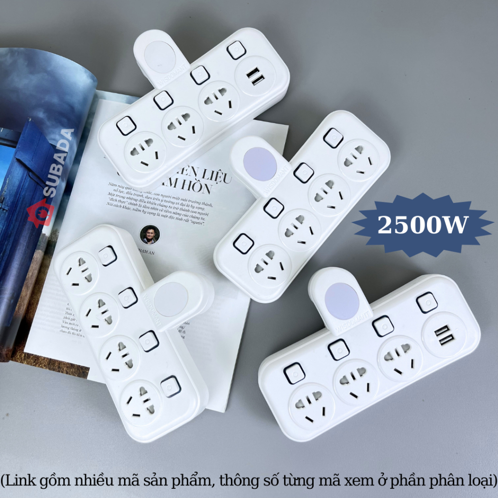 Ổ chia điện không dây 2500W Subada chống giật dùng với mọi phích cắm cổng USB và đèn ngủ tiện lợi bảo hành 12 tháng TH5