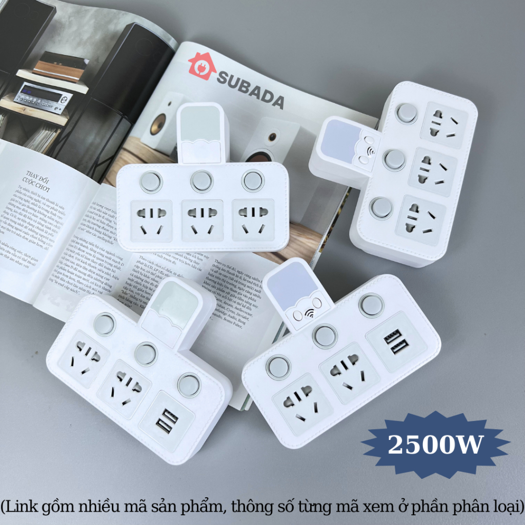 Ổ chia điện không dây 2500W Subada chống giật dùng với mọi phích cắm cổng USB và đèn ngủ tiện lợi bảo hành 12 tháng TH5