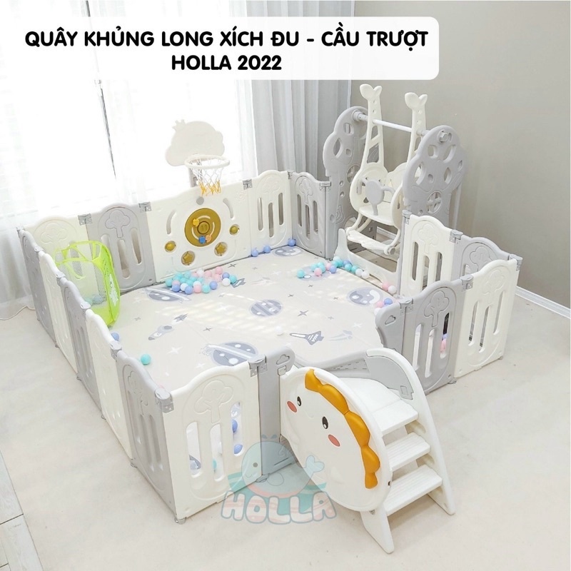 combo quây cũi cầu trượt, xích đu ngựa bập bênh hola full sét khủng long