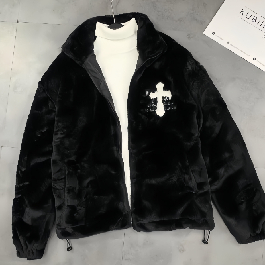 Áo Khoác Lông Cừu Thêu Chữ Thập Dây Kéo Khoá Hottrend 2023