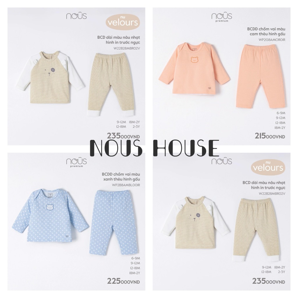 Bộ dài tay cho bé từ 6m đến 3y