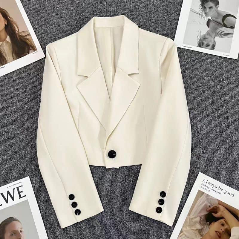 Áo blazer croptop một cúc dài tay 2 lớp dáng ngăn thu đông 2023