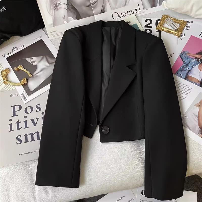 Áo blazer croptop một cúc dài tay 2 lớp dáng ngăn thu đông 2023