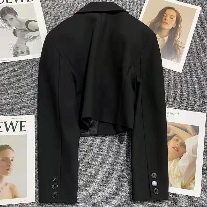 Áo blazer croptop một cúc dài tay 2 lớp dáng ngăn thu đông 2023