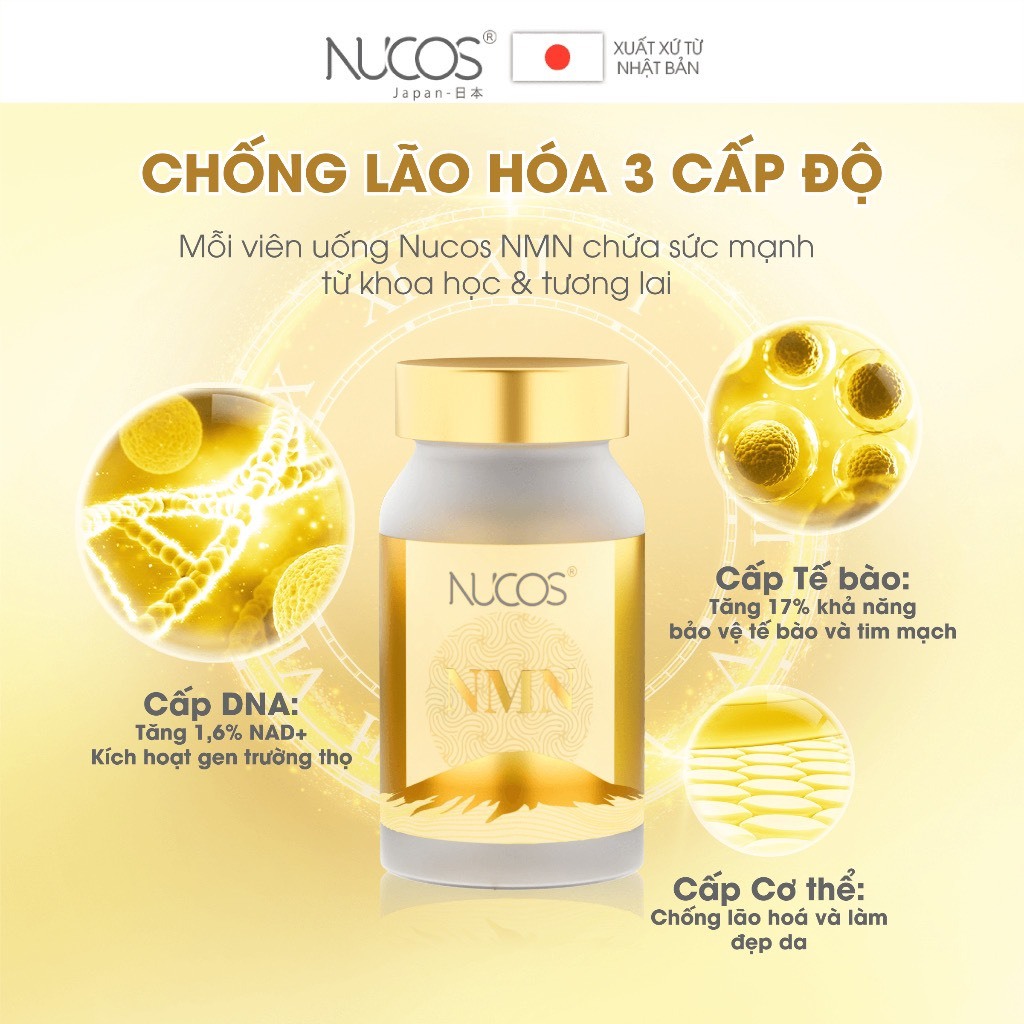 Viên uống NMN chống lão hóa hỗ trợ sức khỏe Nucos NMN 1 hộp x 60 viên