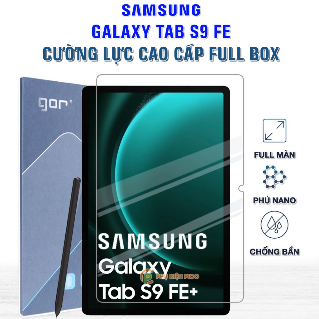 Kính cường lực Samsung Tab S9 FE full màn hình chính hãng Gor - Dán màn hình Samsung Galaxy Tab S9 FE