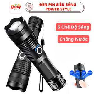 Đèn Pin Cầm Tay XHP50 Siêu Sáng Chống Nước, Đèn Pin Chiếu Xa 5 Chế Độ Pin Siêu Khỏe Tích Điện Dung Lượng Lớn