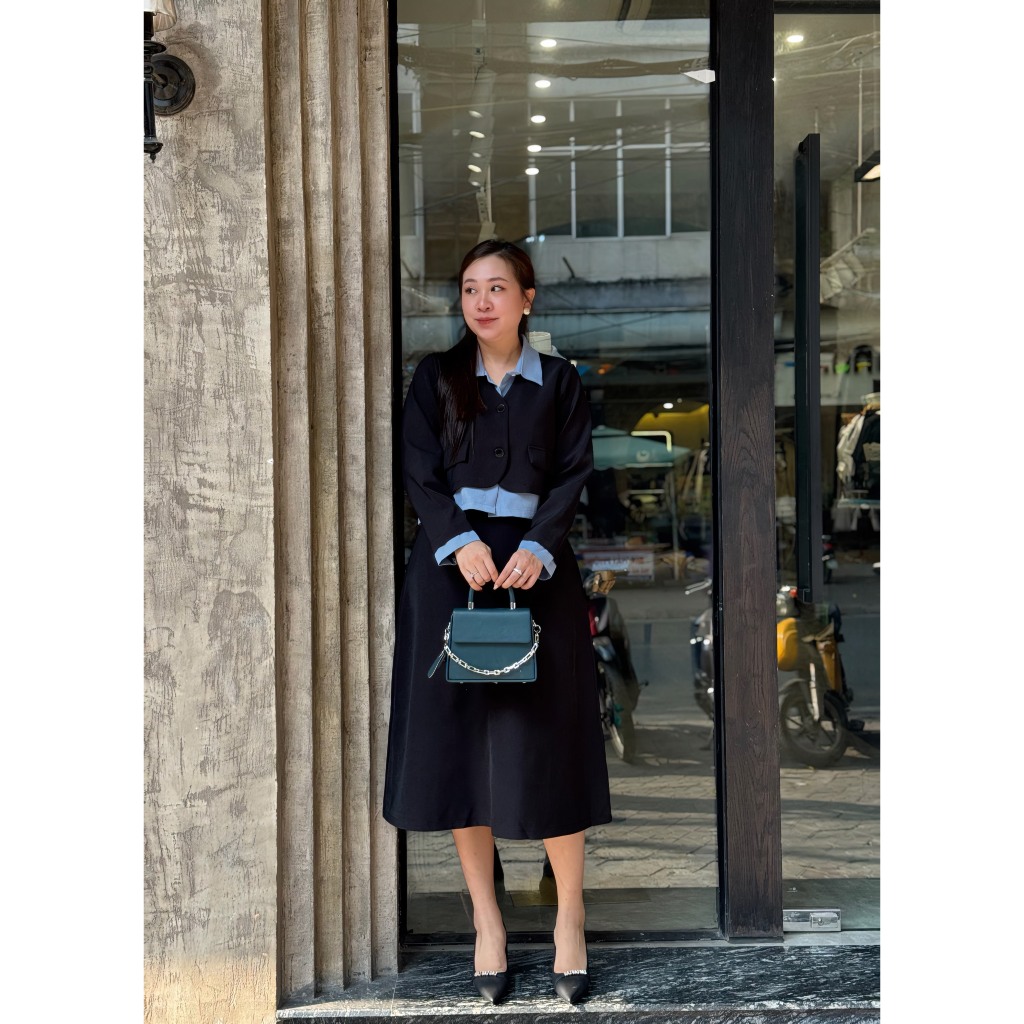 BIGSIZE SET ÁO PHỐI XANH CHÂN VÁY DÀI - 19731