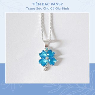 Dây chuyền bạc nữ mặt cỏ 4 lá xanh dương may mắn - Vòng cổ nữ bạc thật cao cấp