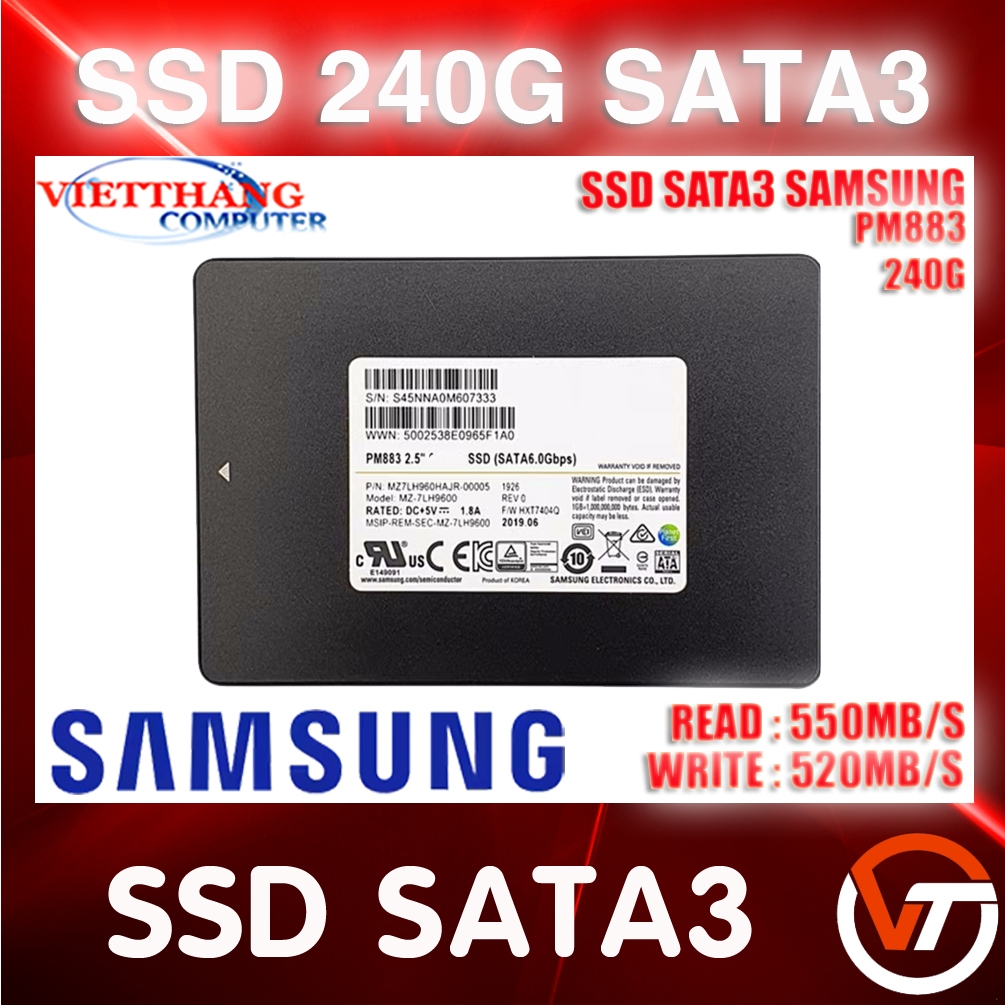 Ổ cứng SSD 240GB Samsung PM883 2.5-Inch SATA 3 - Dòng SSD Enterprise chuyên Sever bền bỉ New 100%