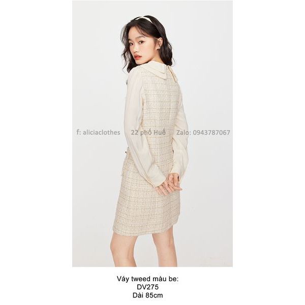 DV275_Váy tweed màu be ngà sang nhã hơi phong cách Hàn Quốc của Seifini.