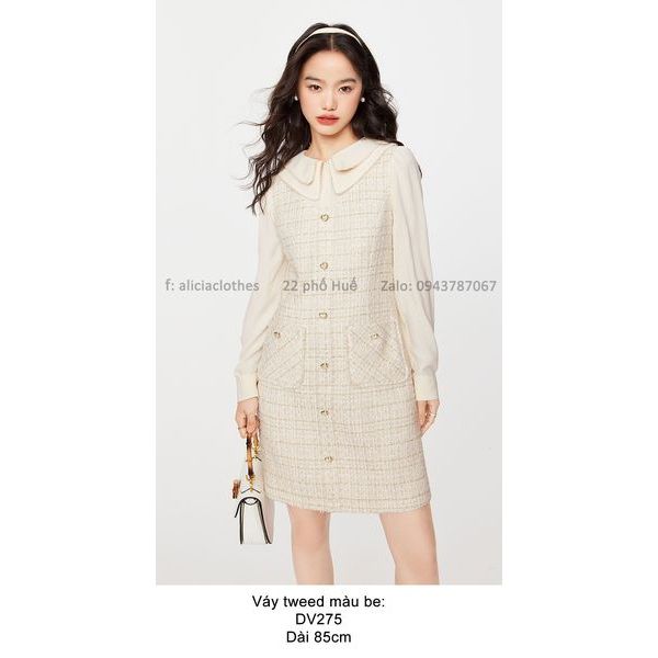 DV275_Váy tweed màu be ngà sang nhã hơi phong cách Hàn Quốc của Seifini.