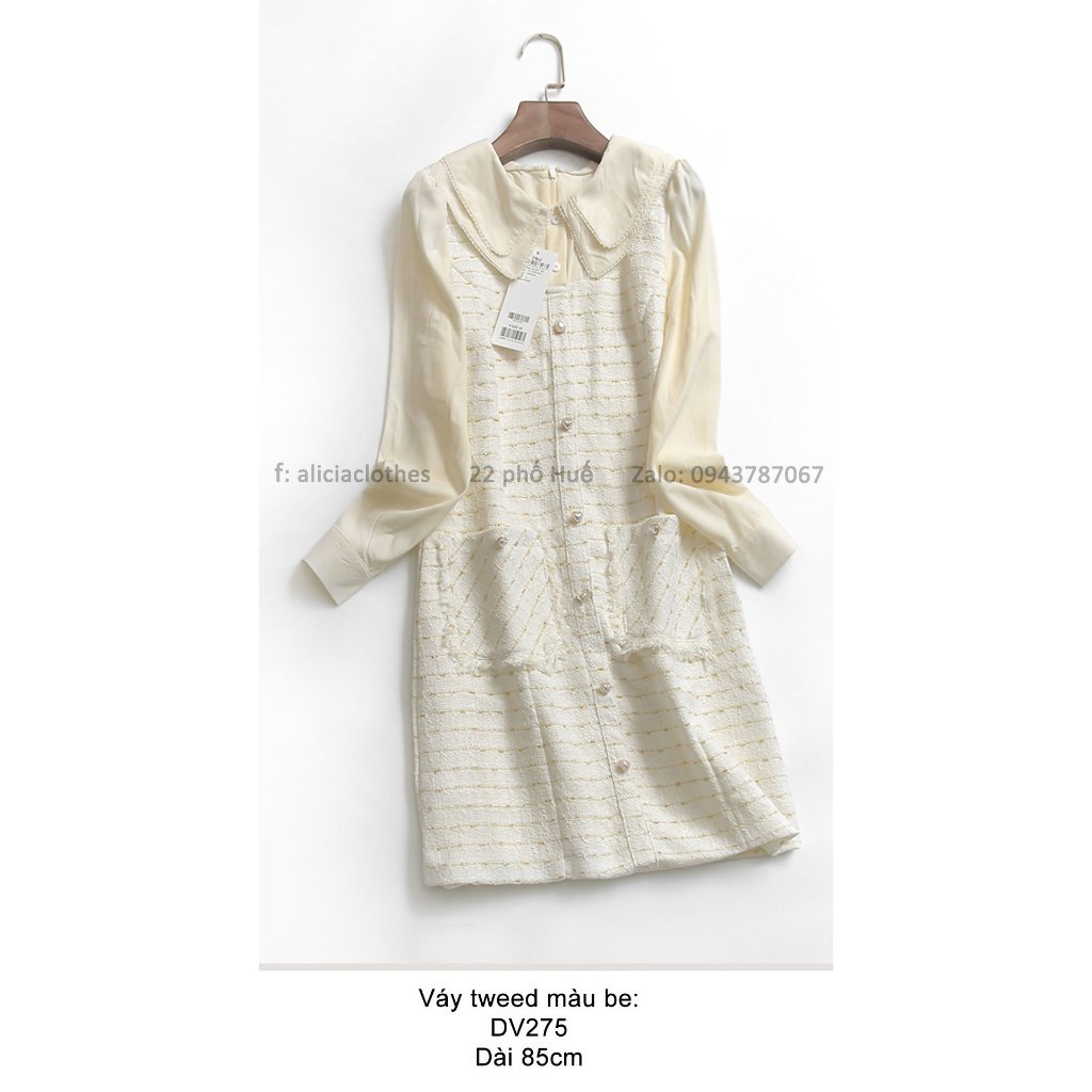 DV275_Váy tweed màu be ngà sang nhã hơi phong cách Hàn Quốc của Seifini.