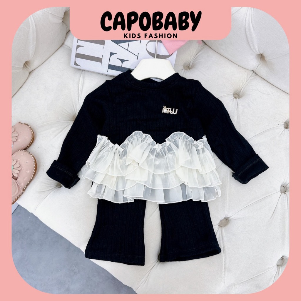 Bộ len lông thỏ phối ren cho bé gái, bộ đồ cho bé 7-18kg