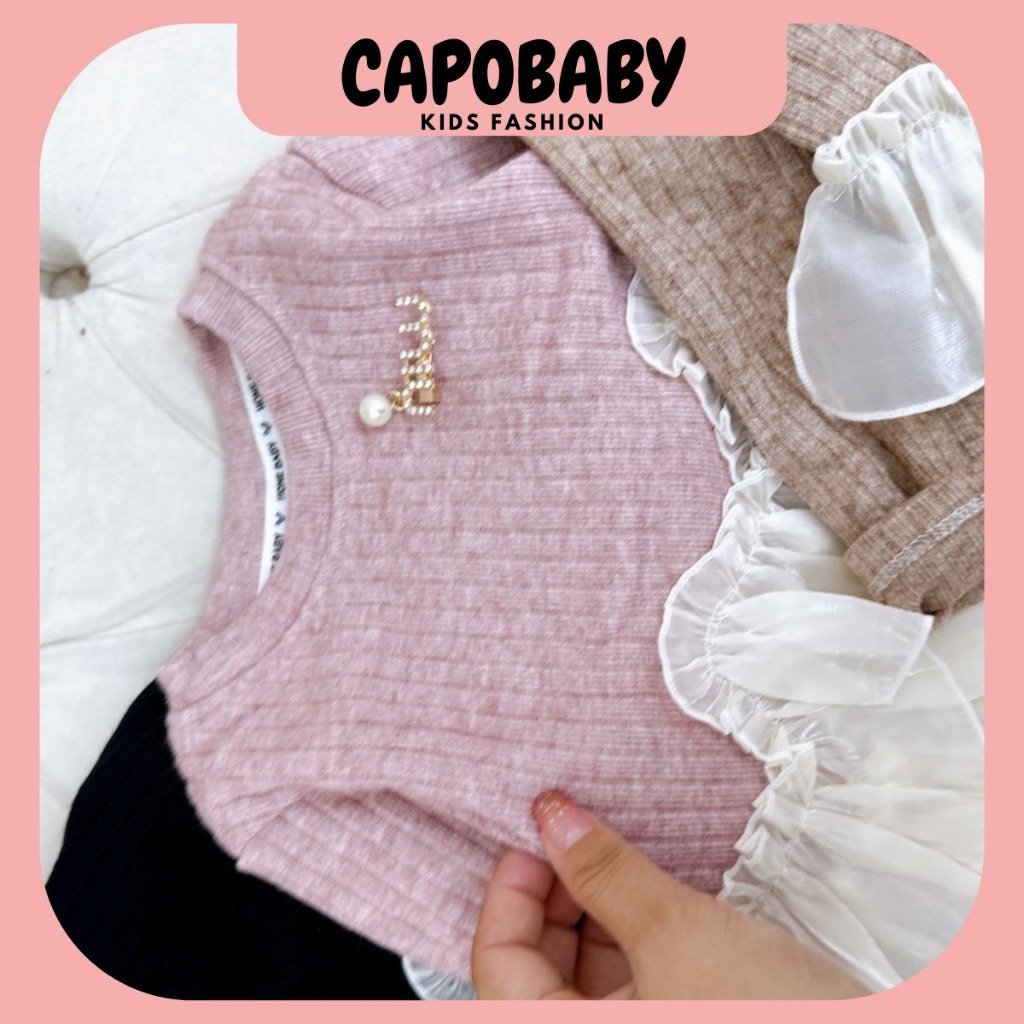 Bộ len lông thỏ phối ren cho bé gái, bộ đồ cho bé 7-18kg