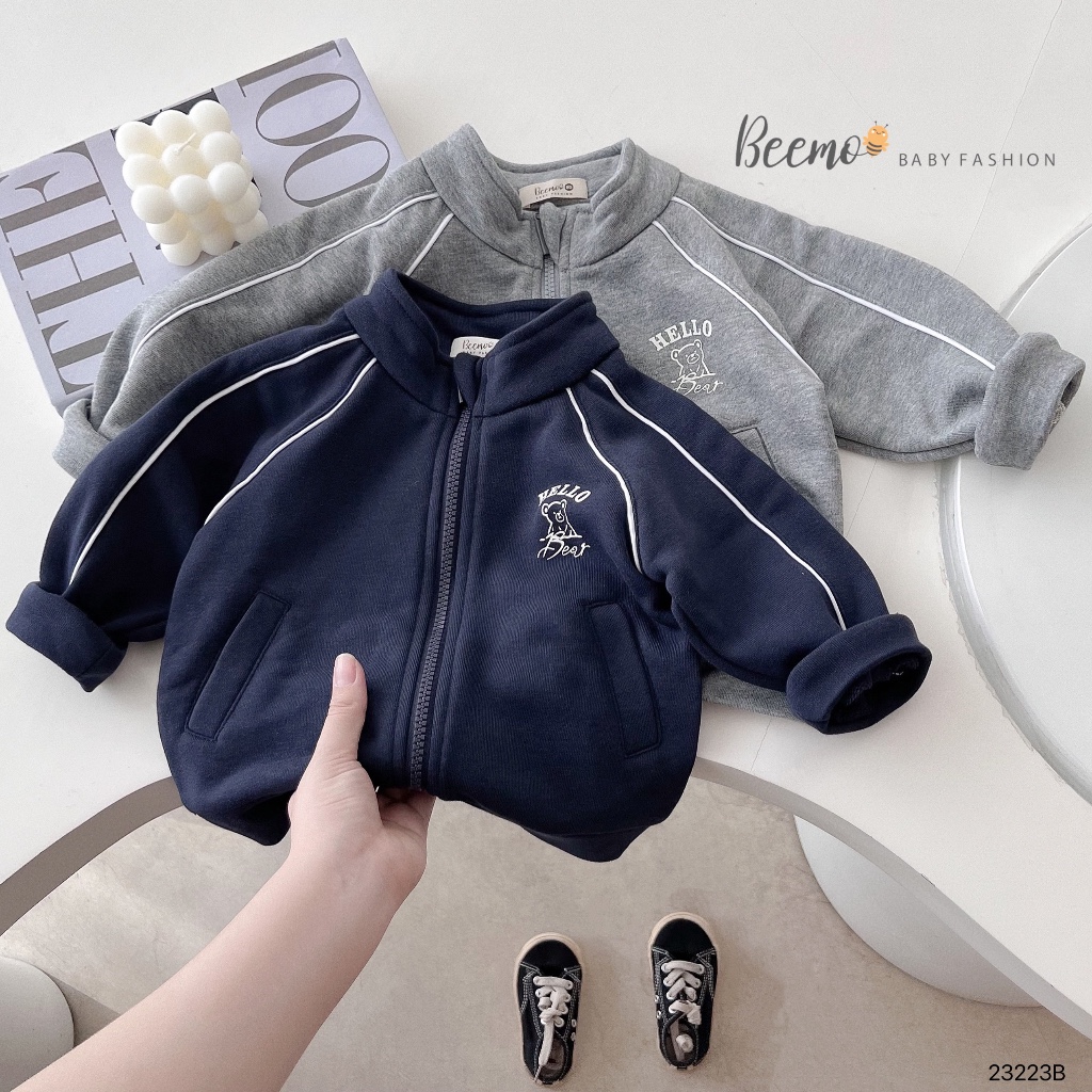 Bộ quần áo thể thao khoá kéo cho bé trai Beemo,Chất liệu nỉ da cá dày dặn,mềm mại,Thiết kế áo khoác với quần bo gấu B403