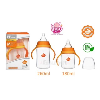 Bình sữa WESSER, Bình sữa cổ rộng nhựa PP 180ml - 260ml