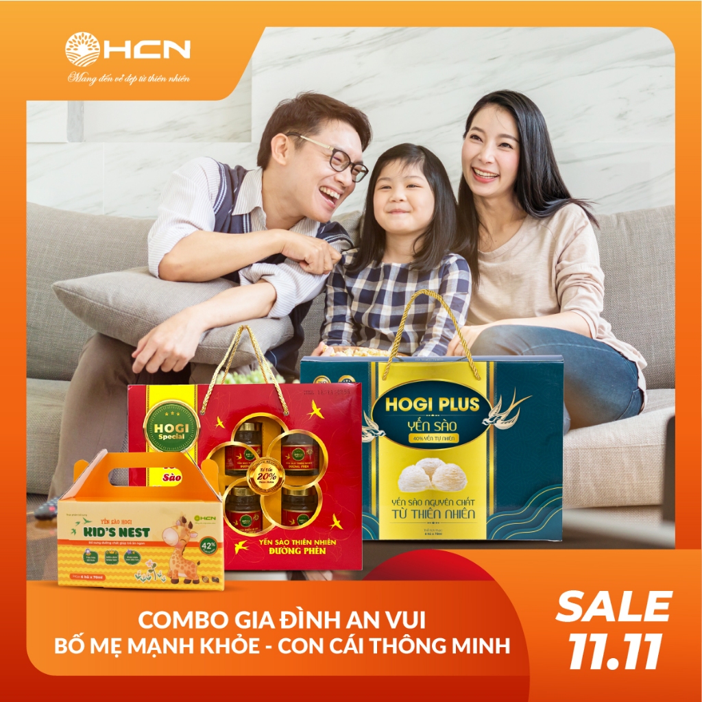 Combo Gia Đình An Vui, Bố Mẹ Khỏe Mạnh, Con Cái Thông Minh Set 3 Hộp Yến Sào Hogi HCN 18 Hũ x 70ml