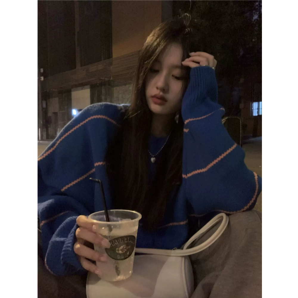 Áo sweater Len Kẻ Sọc Màu Xanh Dương Phong Cách Đường Phố  - insta: pass.dosinhvien