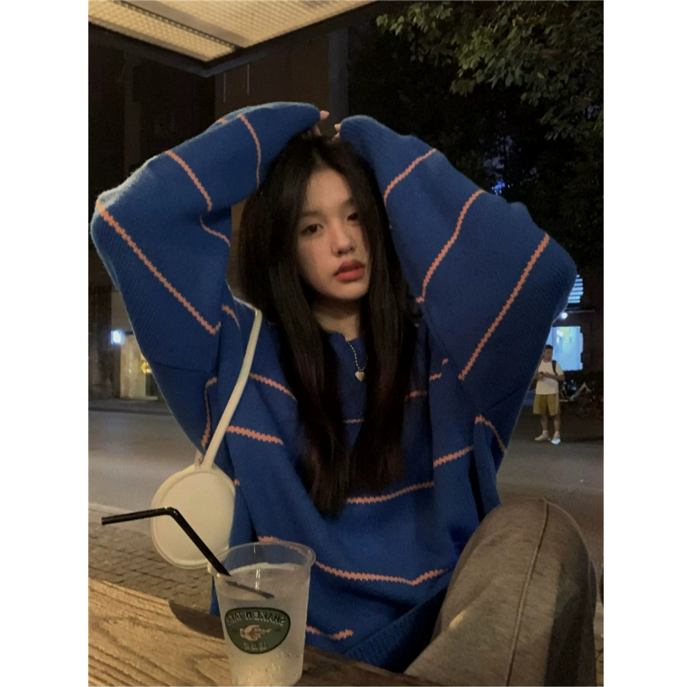 Áo sweater Len Kẻ Sọc Màu Xanh Dương Phong Cách Đường Phố  - insta: pass.dosinhvien