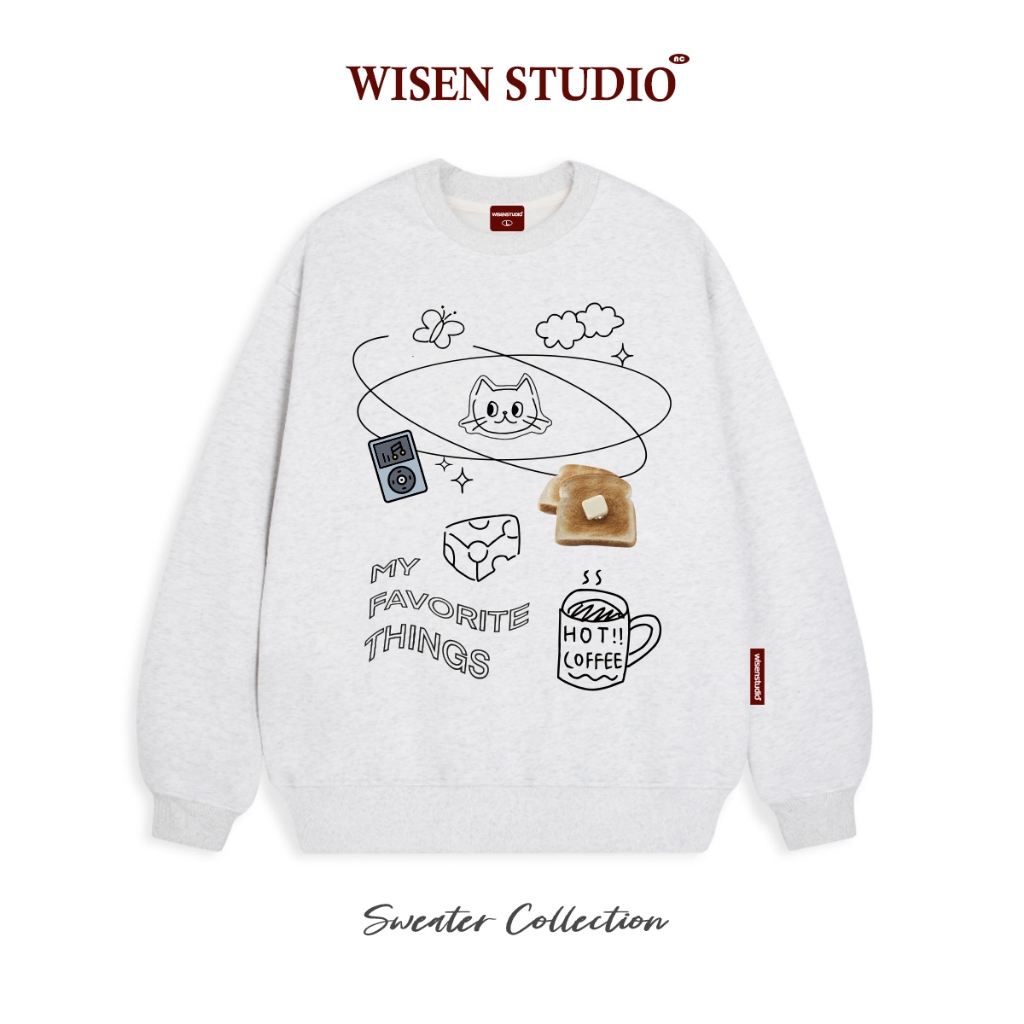 Áo sweater local brand WISEN nỉ bông dày form rộng oversize unisex mẫu Cat Cheese