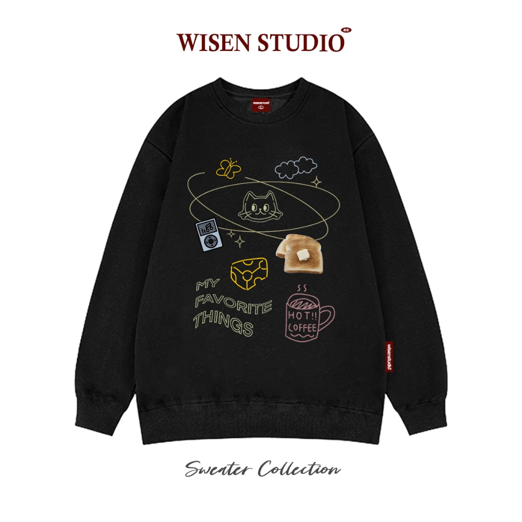 Áo sweater local brand WISEN nỉ bông dày form rộng oversize unisex mẫu Cat Cheese
